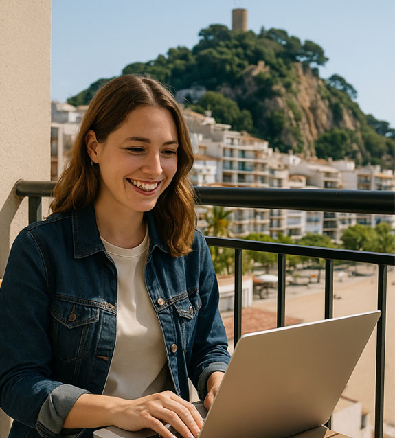 noia feliç utilitzant un ordinador